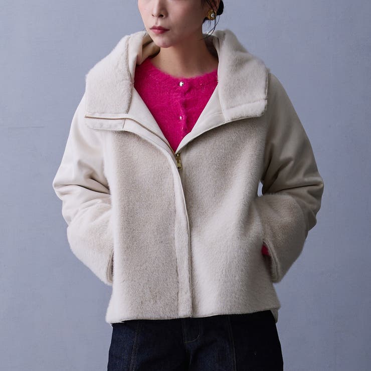 28オフホワイト | リバーシブルフェイクムートンブルゾン | NICOLE