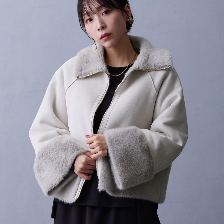19ライトグレー | フェイクムートンブルゾン | NICOLE