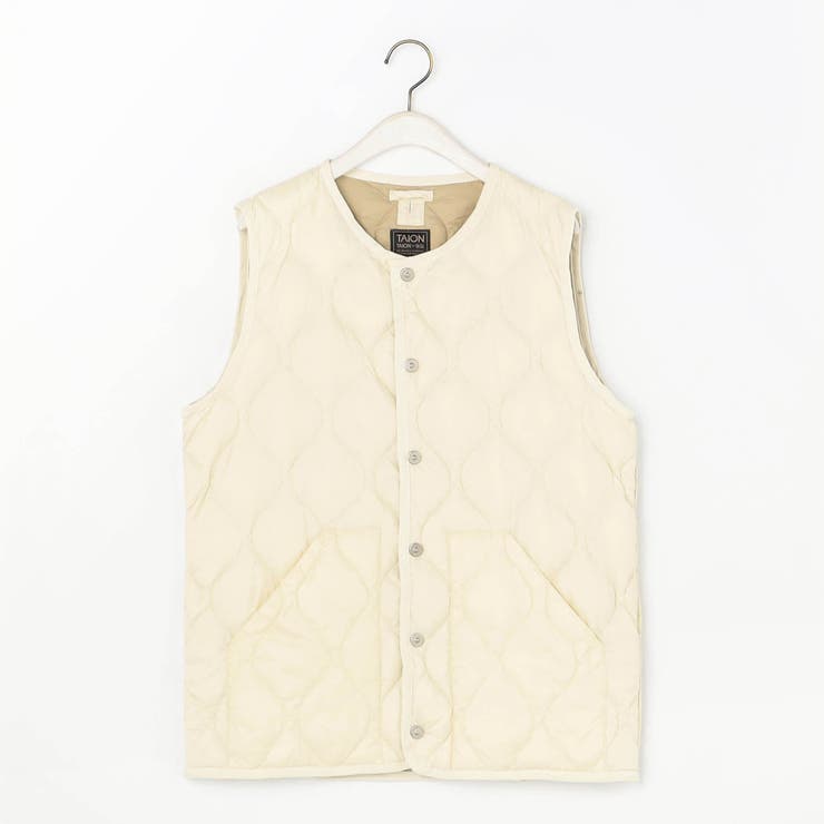 09ホワイト | 【TAION】ミリタリークルーネックダウンベスト | NICOLE