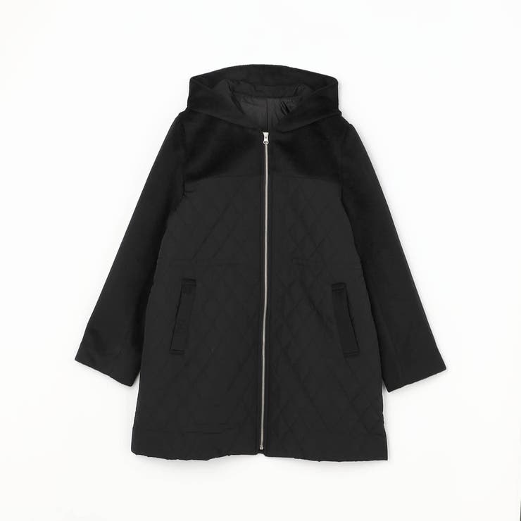 49ブラック | モッサ×キルト切り替えZIPフードコート | NICOLE