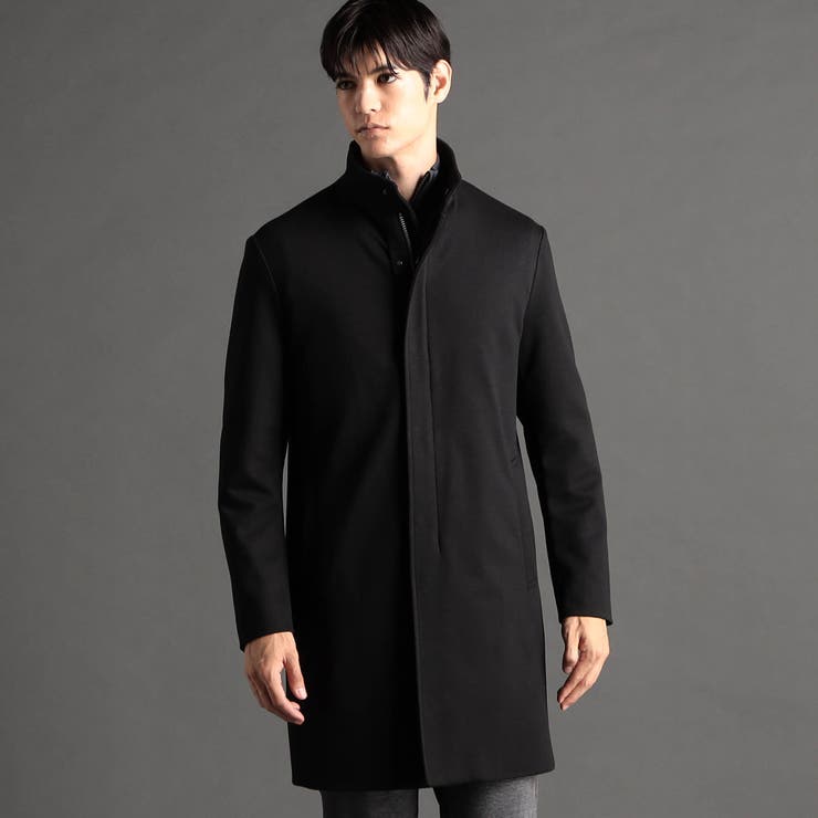 49ブラック | ダブルジャカードニット スタンドカラーコート | NICOLE