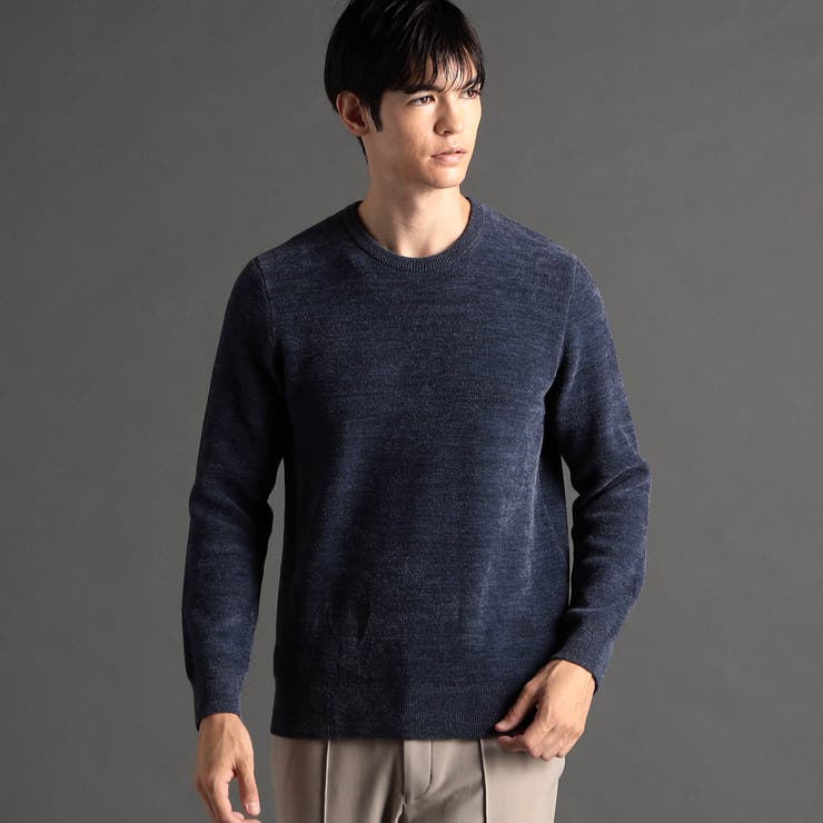 67ネイビー | メランジベロア クルーネックニット | NICOLE