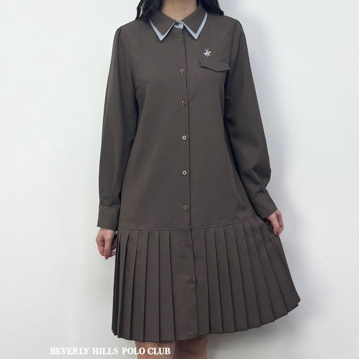 13ブラウン | ダブルカラープリーツワンピース | NICOLE