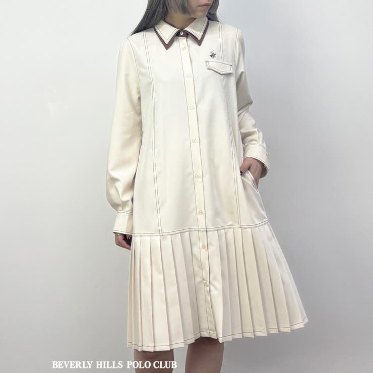 28オフホワイト | ダブルカラープリーツワンピース | NICOLE