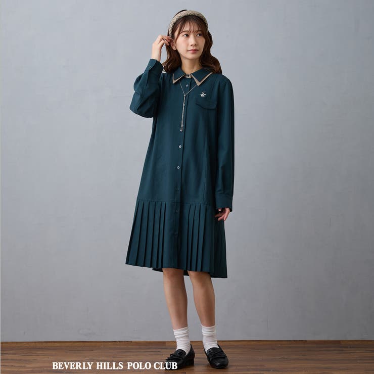 40グリーン | ダブルカラープリーツワンピース | NICOLE