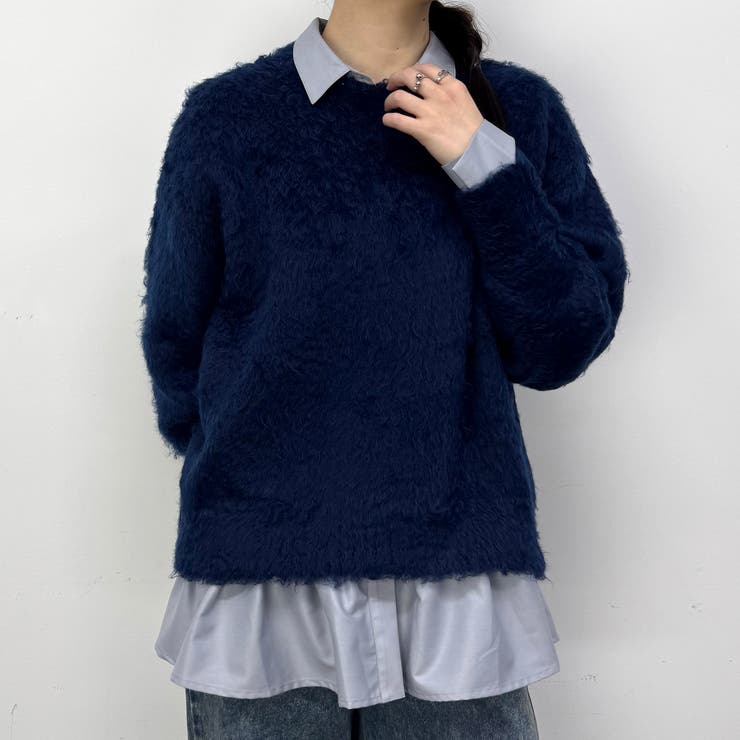 67ネイビー | シャギークルーネックプルオーバー | NICOLE