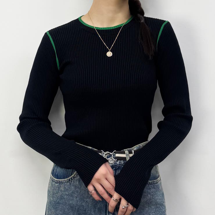 49ブラック | バイカラーニットプルオーバー | NICOLE