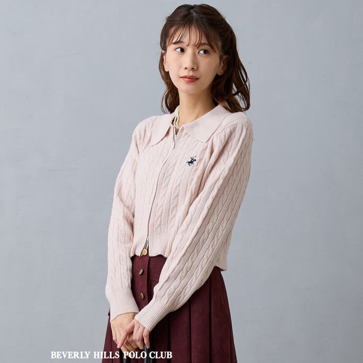 08ピンク | 【BEVERLY HILLS POLO CLUB】ケーブル編みカーディガン | NICOLE