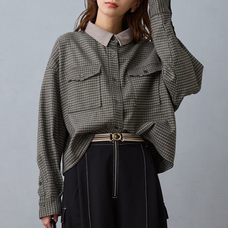 19ライトグレー | クロップドチェックシャツ | NICOLE