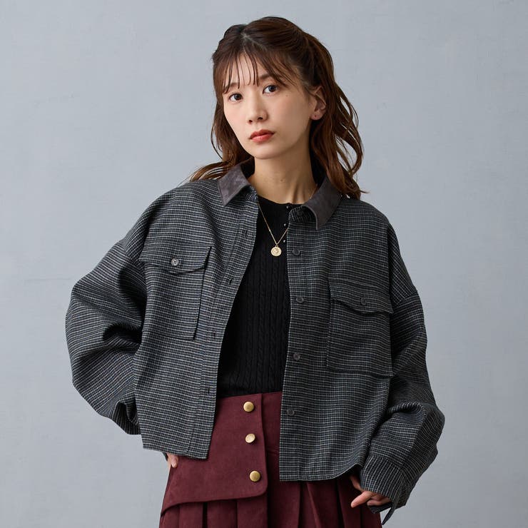 39チャコールグレー | クロップドチェックシャツ | NICOLE