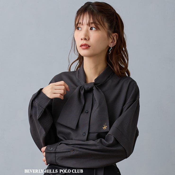 67ネイビー | 【BEVERLY HILLS POLO CLUB】ボウタイブラウス | NICOLE