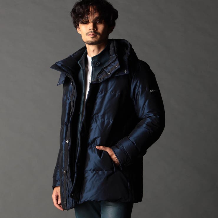 67ネイビー | ストレッチシャンブレー ダウンブルゾン | NICOLE