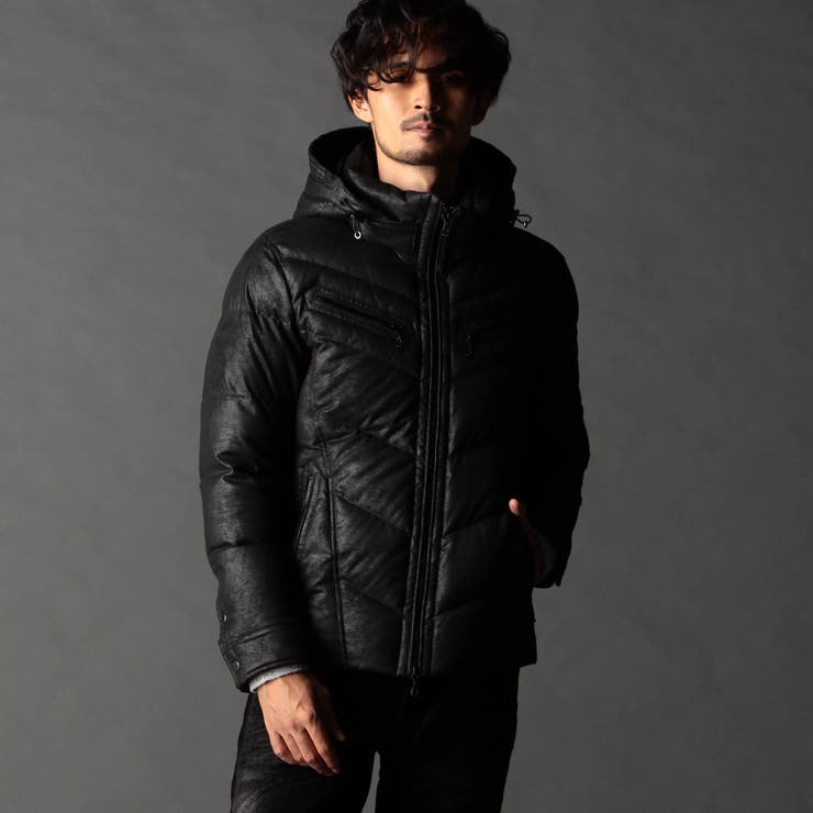 49ブラック | ムラプリントマイクロクロス ダウンブルゾン | NICOLE