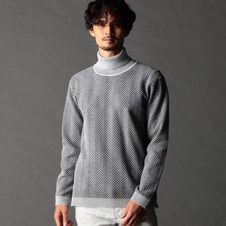 19ライトグレー | ヘリンボーン タートルネックニット | NICOLE