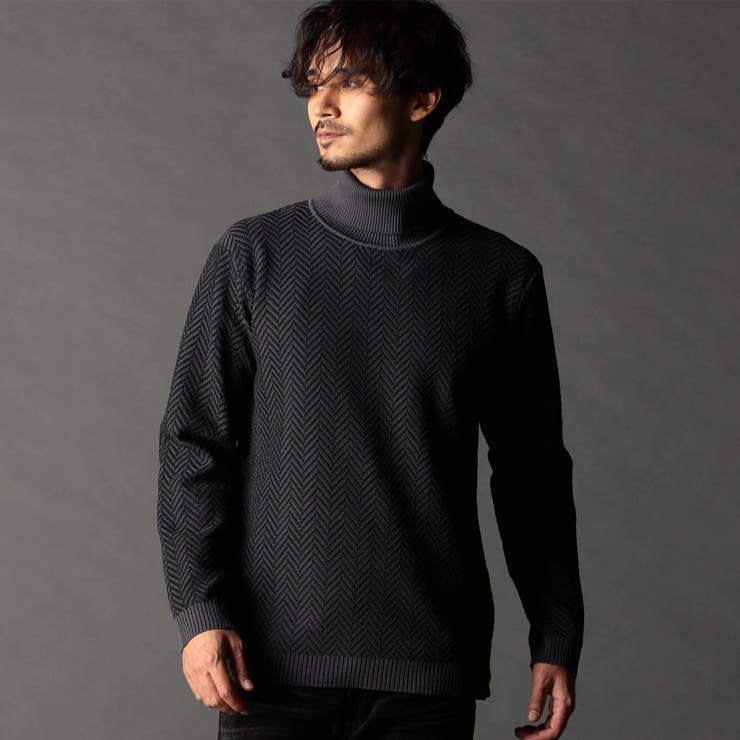 39チャコールグレー | ヘリンボーン タートルネックニット | NICOLE