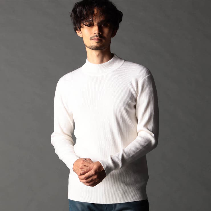 09ホワイト | 12G リブハイネックニット | NICOLE