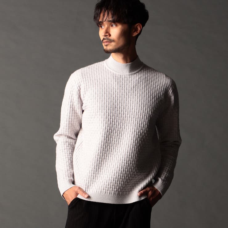 09ホワイト | リンクスバスケットモックネックニット | NICOLE