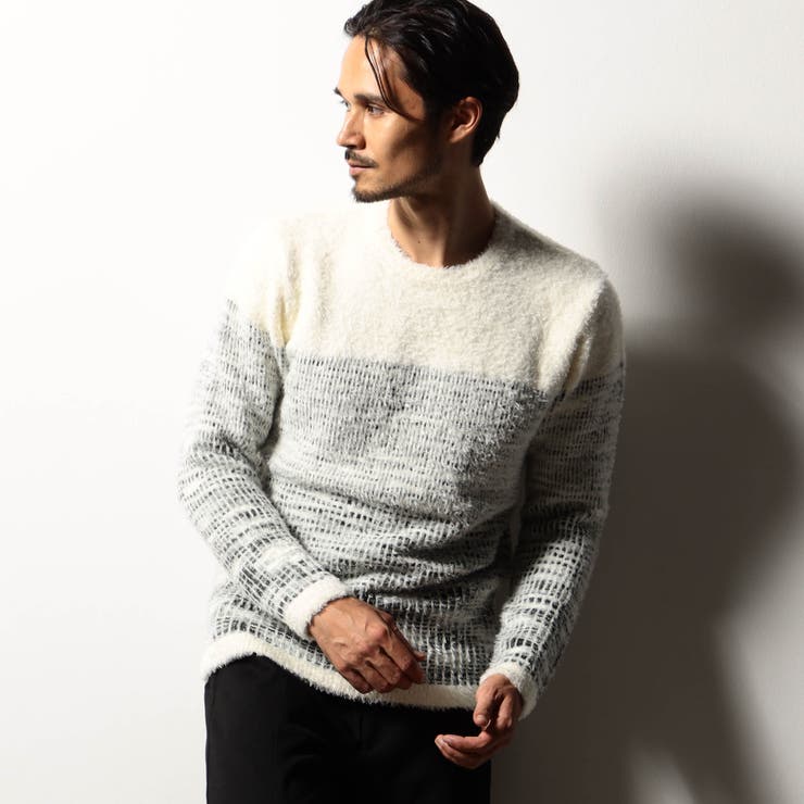 09ホワイト | 【RIELABO】グラデーションクルーネックニット | NICOLE