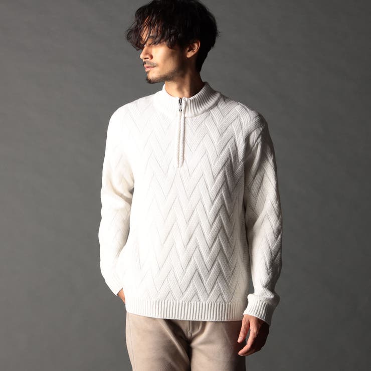 09ホワイト | ハーフジッププルオーバーニット | NICOLE