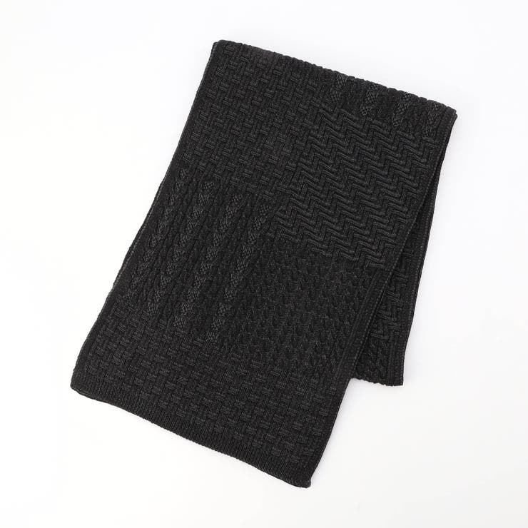 49ブラック | 編地切替 プレーティングマフラー | NICOLE