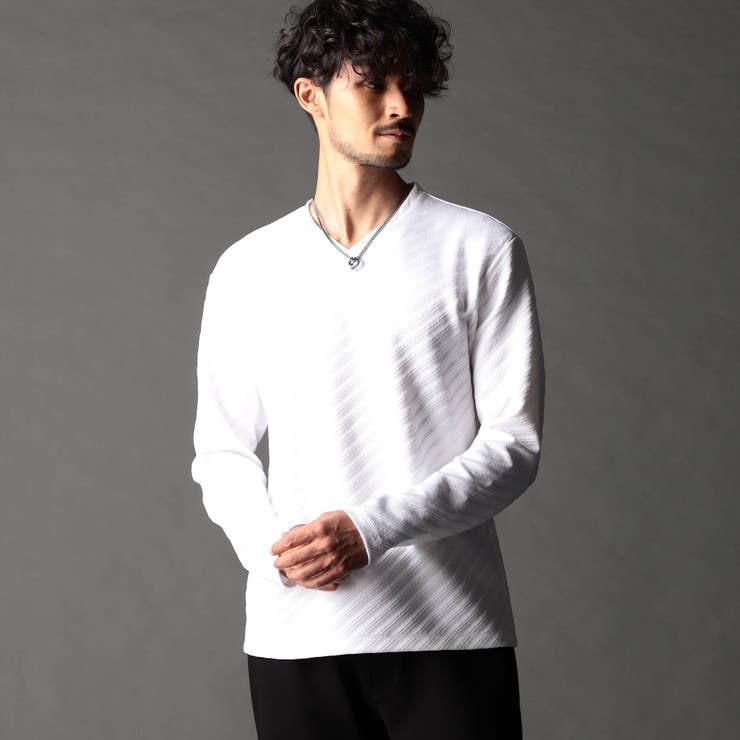 09ホワイト | ブリスターバイヤスジャカードVネックプルオーバー | NICOLE