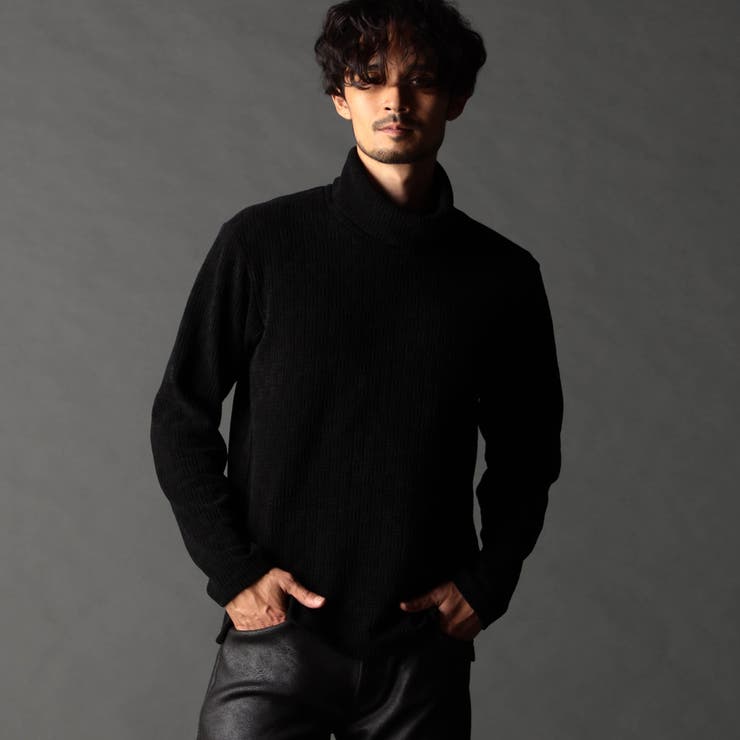 49ブラック | ブロックチェックベロア オフタートルプルオーバー | NICOLE