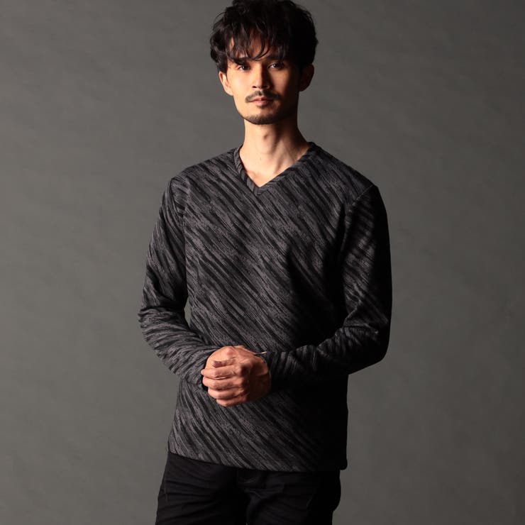 49ブラック | バイアスブリスタージャカード Vネックプルオーバー | NICOLE