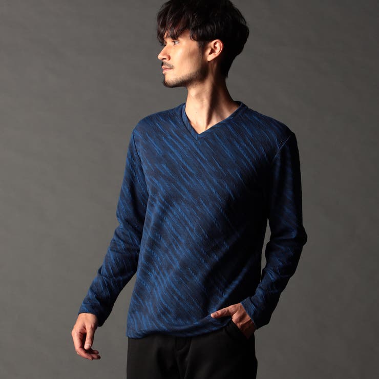 60ブルー | バイアスブリスタージャカード Vネックプルオーバー | NICOLE