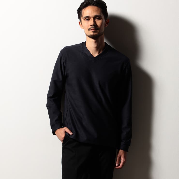 67ネイビー | 【RIELABO】ジャカードハイテンション Vネックプルオーバー | NICOLE