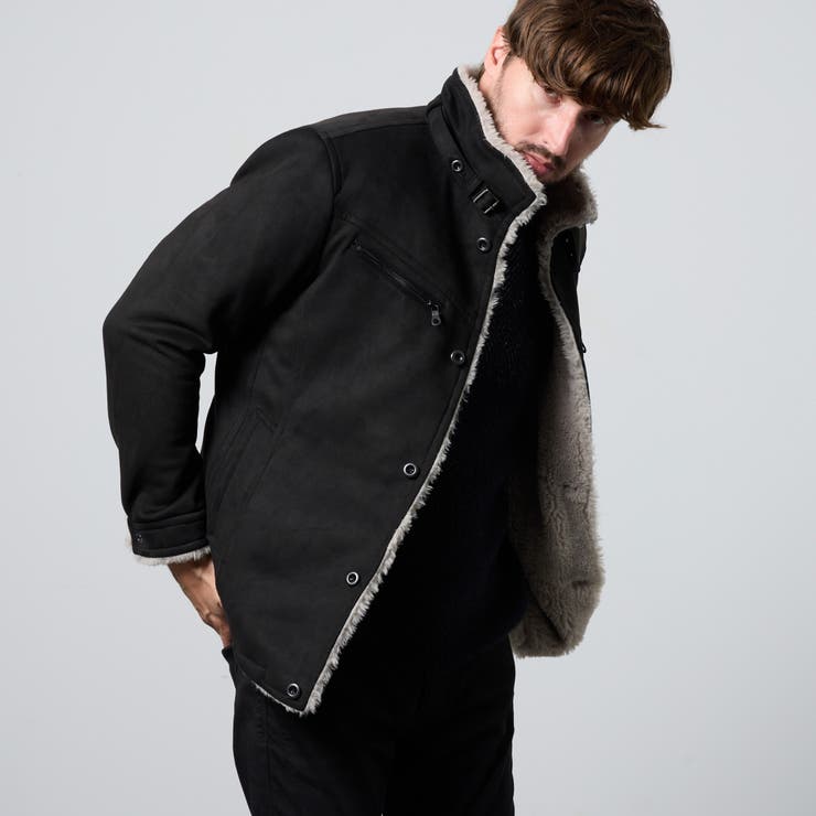 49ブラック | 裏ボアムートン風スタンドブルゾン | NICOLE