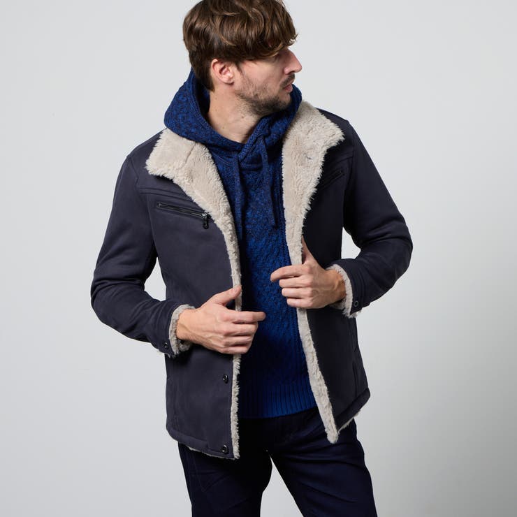 67ネイビー | 裏ボアムートン風スタンドブルゾン | NICOLE