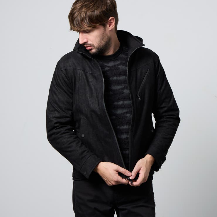 49ブラック | マイクロ起毛ポンチ ワッシャープリント中綿ブルゾン | NICOLE