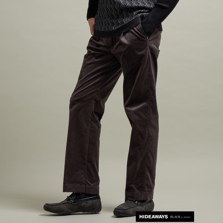 39チャコールグレー | 【HIDEAWAYS BLACK】コーデュロイワンタックイージースラックス | NICOLE