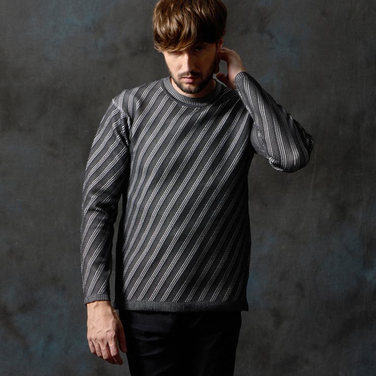 49ブラック | バイアスダブルフェイス クルーネックニット | NICOLE