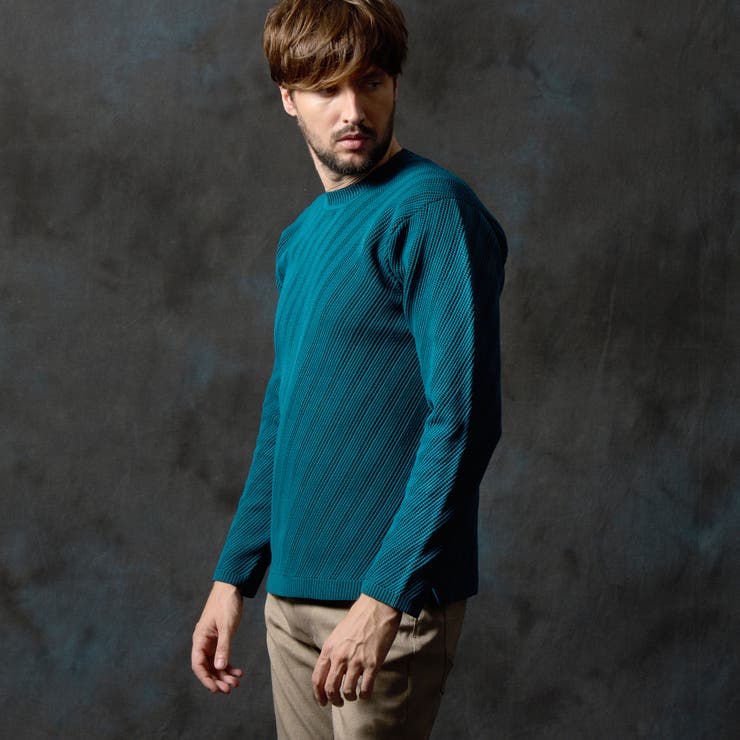 60ブルー | バイアスダブルフェイス クルーネックニット | NICOLE