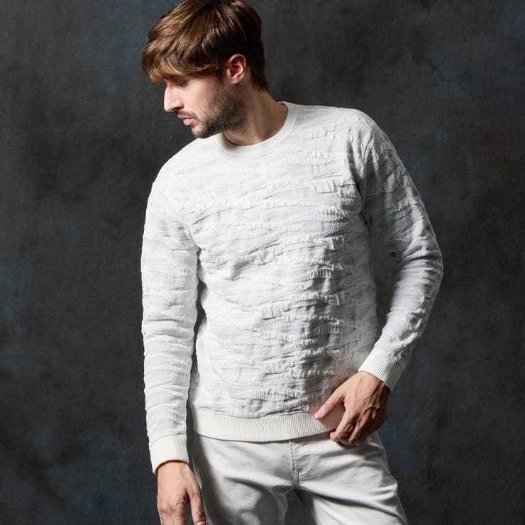 09ホワイト | カモフラブリスタージャカードクルーネックニット | NICOLE