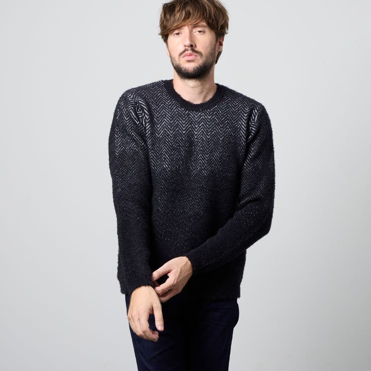 49ブラック | グラデーションシャギークルーネックニット | NICOLE