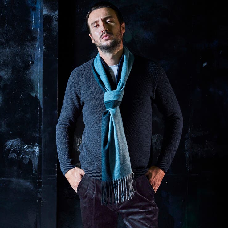 60ブルー | バイアスジャカード スタンドハーフジップニット | NICOLE