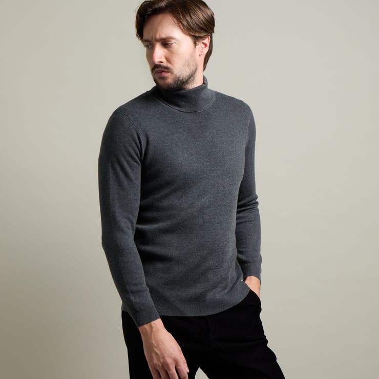 39チャコールグレー | 【HIDEAWAYS BLACK】シルク混 ミラノリブタートルネックニット | NICOLE