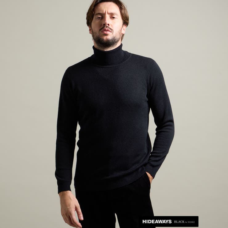 49ブラック | 【HIDEAWAYS BLACK】シルク混 ミラノリブタートルネックニット | NICOLE