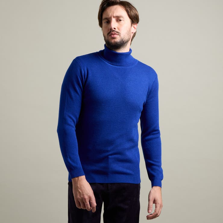 60ブルー | 【HIDEAWAYS BLACK】シルク混 ミラノリブタートルネックニット | NICOLE