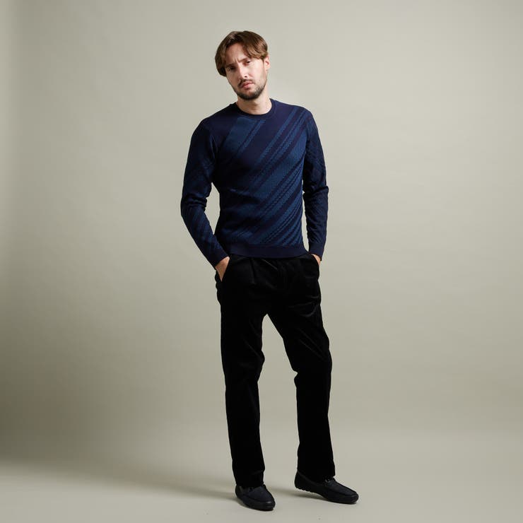 【HIDEAWAYS BLACK】バイアスリンクスジャカードクルーネックニット | NICOLE | 詳細画像4 