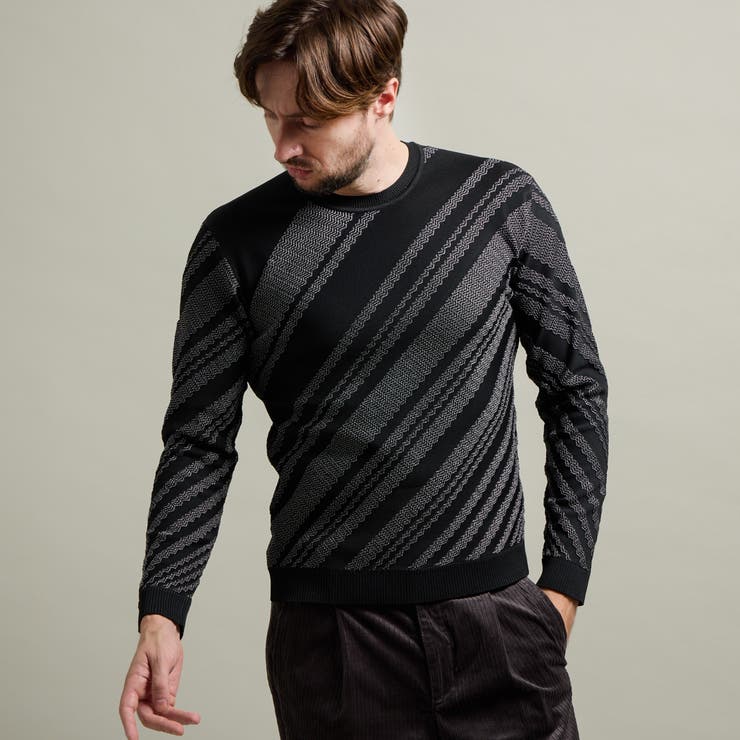 91その他2 | 【HIDEAWAYS BLACK】バイアスリンクスジャカードクルーネックニット | NICOLE