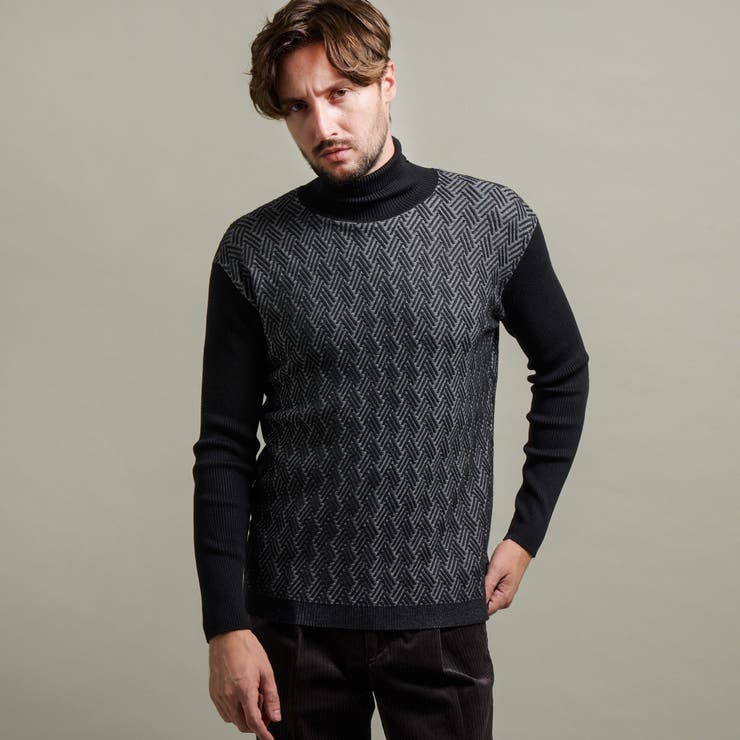 【HIDEAWAYS BLACK】バスケットジャカードタートルネックニット | NICOLE | 詳細画像6 