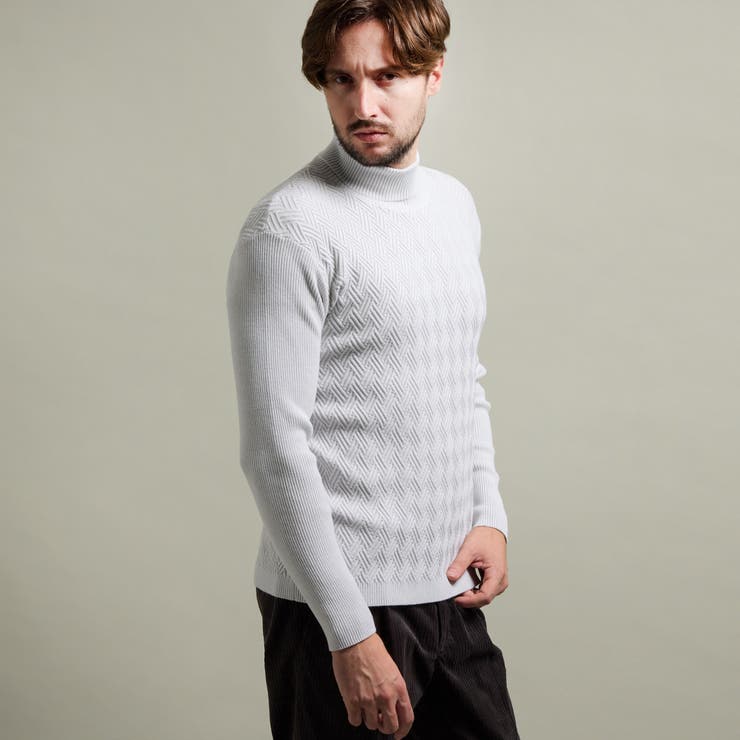 19ライトグレー | 【HIDEAWAYS BLACK】バスケットジャカードタートルネックニット | NICOLE