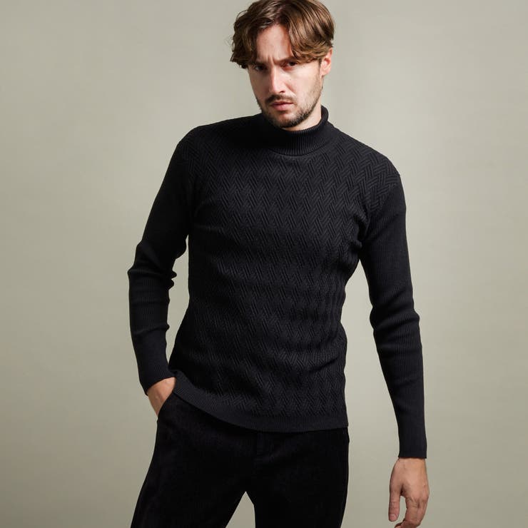 49ブラック | 【HIDEAWAYS BLACK】バスケットジャカードタートルネックニット | NICOLE