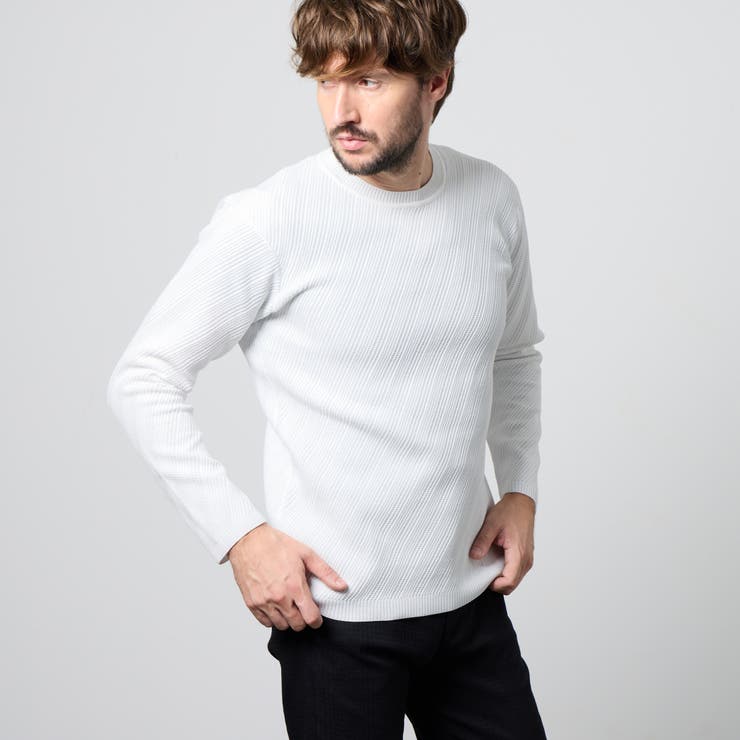 09ホワイト | 【WEB限定】バイアスダブルフェイス クルーネックニット | NICOLE