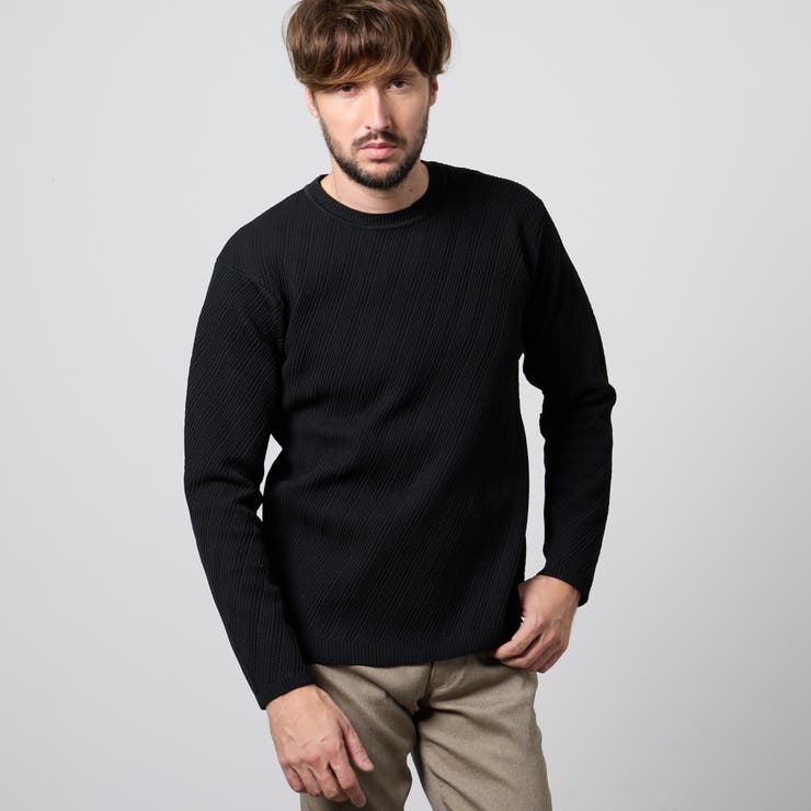 49ブラック | 【WEB限定】バイアスダブルフェイス クルーネックニット | NICOLE