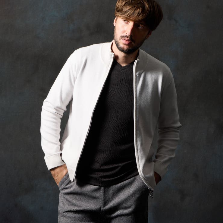 19ライトグレー | ミラノリブ スタンドニットブルゾン | NICOLE