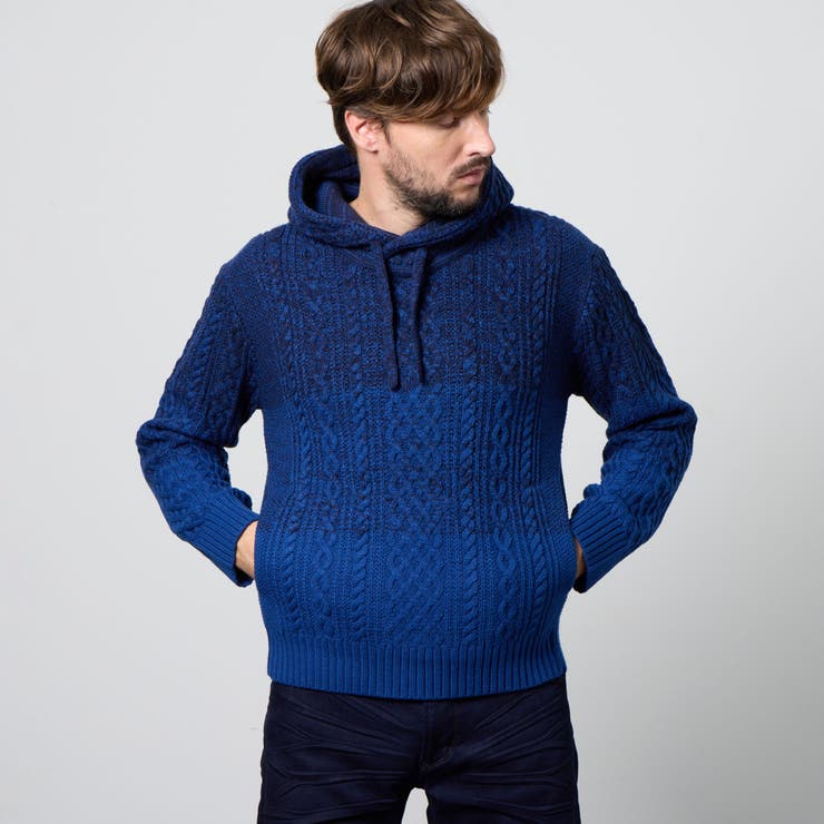 ケーブルグラデーションフーテッドプルオーバーニット[品番